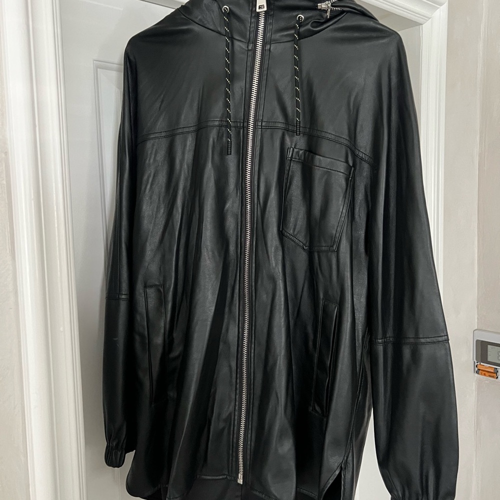 Black Leather Hooded Jacket